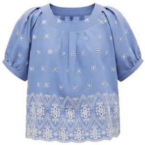 NEW Tuckernuck Fontalina Blue Chambray Embroidered Blouse Women’s Size XL